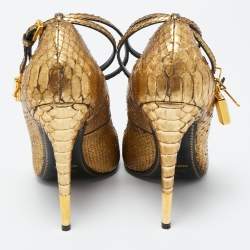 Pre Owned Tom Ford Gold Python Padlock Ankle Strap Pumps Size 39.5