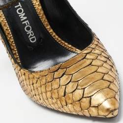 Pre Owned Tom Ford Gold Python Padlock Ankle Strap Pumps Size 39.5