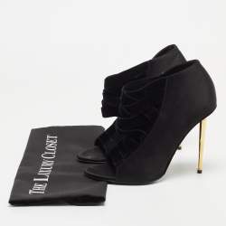 Pre Owned Tom Ford Black Satin Padlock Peep Toe Ankle Boots Size 37.5