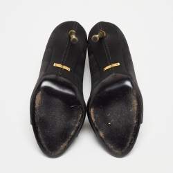 Pre Owned Tom Ford Black Satin Padlock Peep Toe Ankle Boots Size 37.5