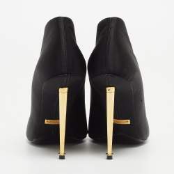 Pre Owned Tom Ford Black Satin Padlock Peep Toe Ankle Boots Size 37.5