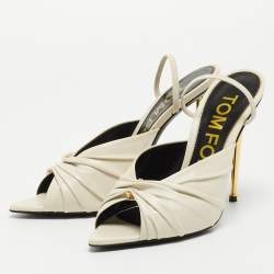 Pre Owned Tom Ford White Leather Open Toe Slingback Sandals Size 38.5