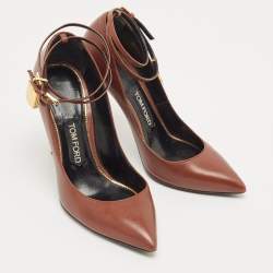 Pre Owned Tom Ford Brown Leather Padlock Pumps Size 38.5