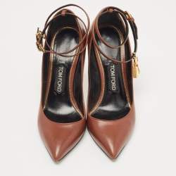 Pre Owned Tom Ford Brown Leather Padlock Pumps Size 38.5