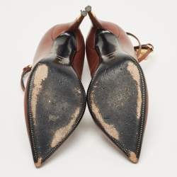 Pre Owned Tom Ford Brown Leather Padlock Pumps Size 38.5