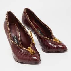 Tom Ford Burgundy Python Zipper Detail Pumps Size 38.5
