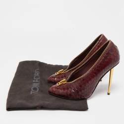 Tom Ford Burgundy Python Zipper Detail Pumps Size 38.5