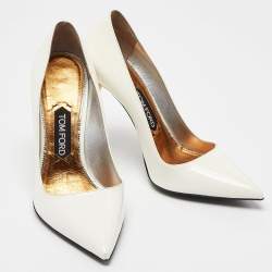 Pre Owned Tom Ford Off White Patent Leather Pointed Toe Pumps Size 39