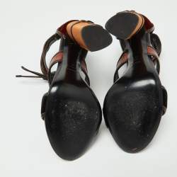 Tom Ford Multicolor Velvet and Leather Panelled Patchwork Ankle Strap Sandals Size 39