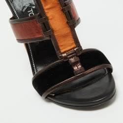Tom Ford Multicolor Velvet and Leather Panelled Patchwork Ankle Strap Sandals Size 39