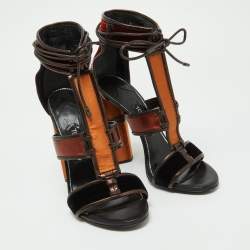 Tom Ford Multicolor Velvet and Leather Panelled Patchwork Ankle Strap Sandals Size 39
