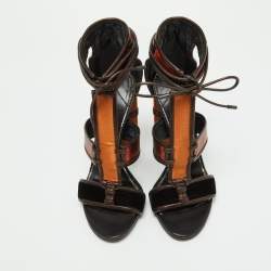 Tom Ford Multicolor Velvet and Leather Panelled Patchwork Ankle Strap Sandals Size 39