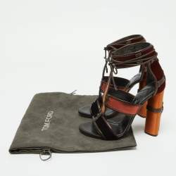 Tom Ford Multicolor Velvet and Leather Panelled Patchwork Ankle Strap Sandals Size 39