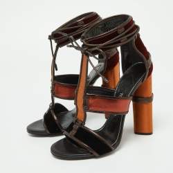 Tom Ford Multicolor Velvet and Leather Panelled Patchwork Ankle Strap Sandals Size 39