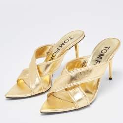 Pre Owned Tom Ford Foil Leather Criss Cross Slide Sandals Size 39