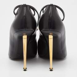 Pre Owned Tom Ford Black Leather Padlock Ankle Wrap Pumps Size 40