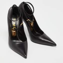 Pre Owned Tom Ford Black Leather Padlock Ankle Wrap Pumps Size 40