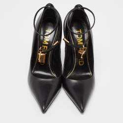 Pre Owned Tom Ford Black Leather Padlock Ankle Wrap Pumps Size 40