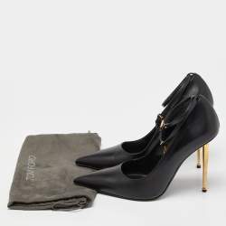 Pre Owned Tom Ford Black Leather Padlock Ankle Wrap Pumps Size 40