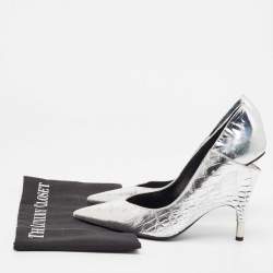 Tom Ford Silver Croc Embossed Leather Wedge Pumps Size 40