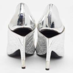 Tom Ford Silver Croc Embossed Leather Wedge Pumps Size 40