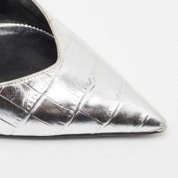 Tom Ford Silver Croc Embossed Leather Wedge Pumps Size 40