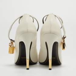 Pre Owned Tom Ford White Leather Padlock Ankle Wrap Pumps Size 39.5