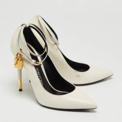 Pre Owned Tom Ford White Leather Padlock Ankle Wrap Pumps Size 39.5