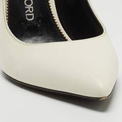 Pre Owned Tom Ford White Leather Padlock Ankle Wrap Pumps Size 39.5