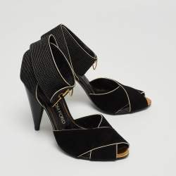 Pre Owned Tom Ford Black Suede Ankle Wrap Crisscross Sandals Size 37