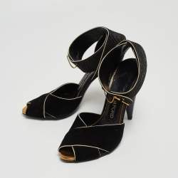 Pre Owned Tom Ford Black Suede Ankle Wrap Crisscross Sandals Size 37