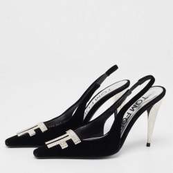 Pre Owned Tom Ford Black Velvet Crystal Embellished TF Slingback Pumps Size 37