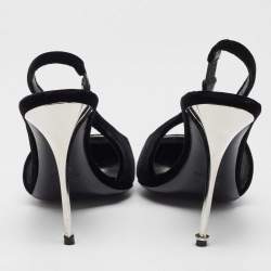 Pre Owned Tom Ford Black Velvet Crystal Embellished TF Slingback Pumps Size 37