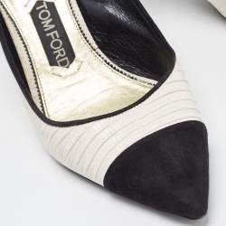 Tom Ford White/Black Embossed Lizard and Suede Slingback Pumps Size 40