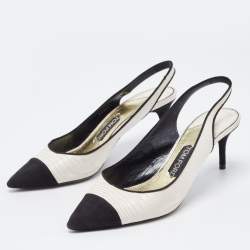 Tom Ford White/Black Embossed Lizard and Suede Slingback Pumps Size 40