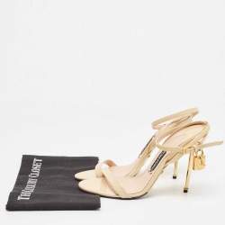 Tom Ford Cream Patent Leather Padlock Ankle Strap Sandals Size 39