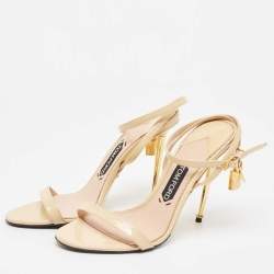 Tom Ford Cream Patent Leather Padlock Ankle Strap Sandals Size 39