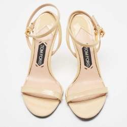 Tom Ford Cream Patent Leather Padlock Ankle Strap Sandals Size 39