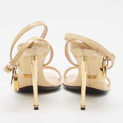 Tom Ford Cream Patent Leather Padlock Ankle Strap Sandals Size 39
