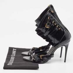 Pre Owned Tom Ford Black Patent Leather Triple Buckle Ankle Cuff Sandals Size 38