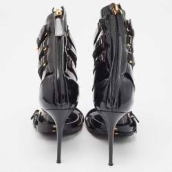 Pre Owned Tom Ford Black Patent Leather Triple Buckle Ankle Cuff Sandals Size 38