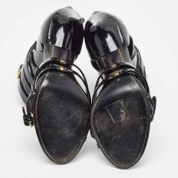 Pre Owned Tom Ford Black Patent Leather Triple Buckle Ankle Cuff Sandals Size 38