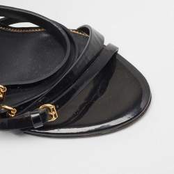 Pre Owned Tom Ford Black Patent Leather Triple Buckle Ankle Cuff Sandals Size 38
