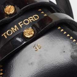 Pre Owned Tom Ford Black Patent Leather Triple Buckle Ankle Cuff Sandals Size 38