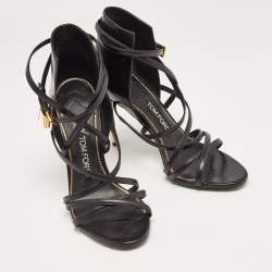 Tom Ford Black Leather Ankle Strap Sandals Size 37