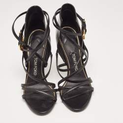 Tom Ford Black Leather Ankle Strap Sandals Size 37