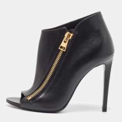Tom Ford Black Leather Zip Up Ankle Boots Size 38.5