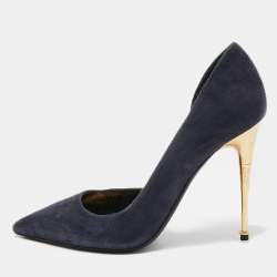 Tom Ford  Navy Blue Suede Pointed Toe Dorsay Pumps Size 38.5