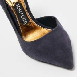 Tom Ford  Navy Blue Suede Pointed Toe Dorsay Pumps Size 38.5