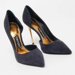 Tom Ford  Navy Blue Suede Pointed Toe Dorsay Pumps Size 38.5